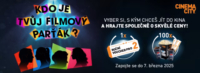 Víte, kdo je váš filmový parťák? Tak se společně s ním zapojte do jarní soutěže a vyhrajte voucher pro dva do kina na celý rok!